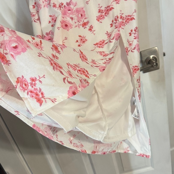 Floral Pink and White Dress with Slit - Picture 9 of 10